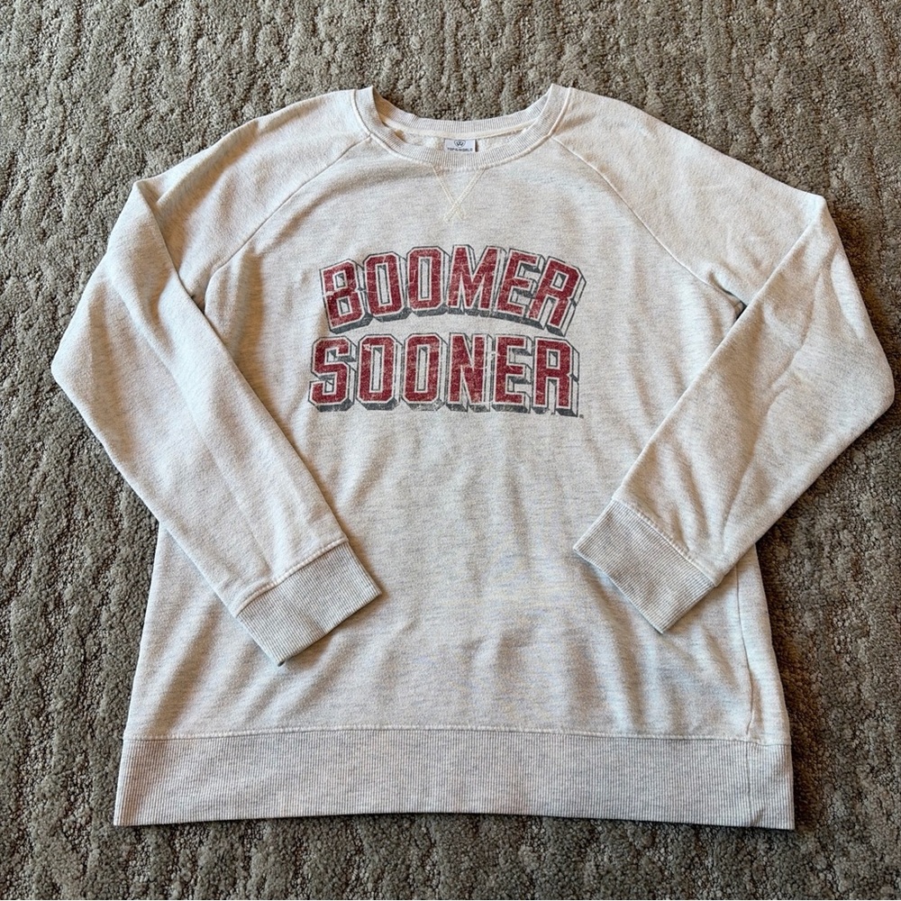 Oklahoma Sooners Boomer Sooner Sweatshirt Cream NCAA Football SEC Size Large